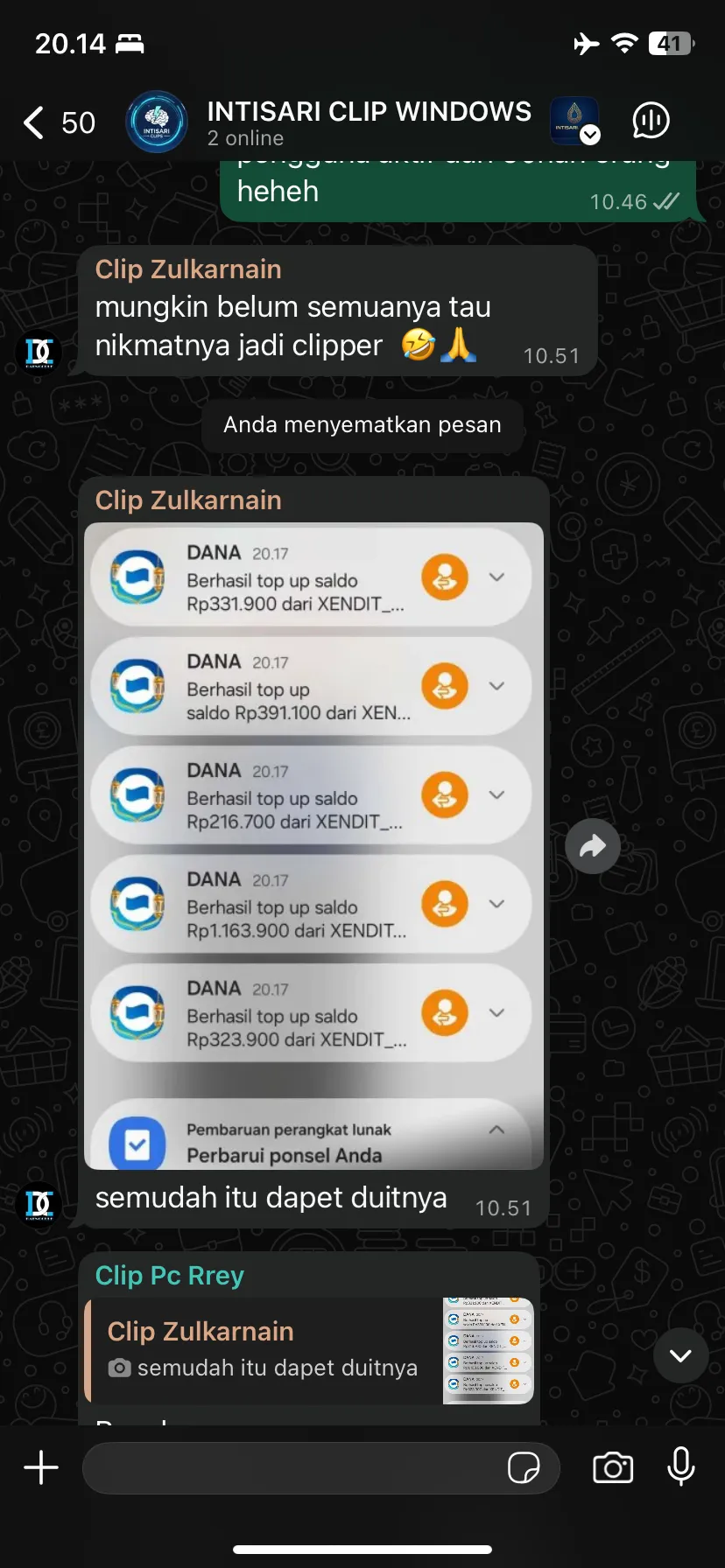 Bukti Penghasilan DANA Clipper